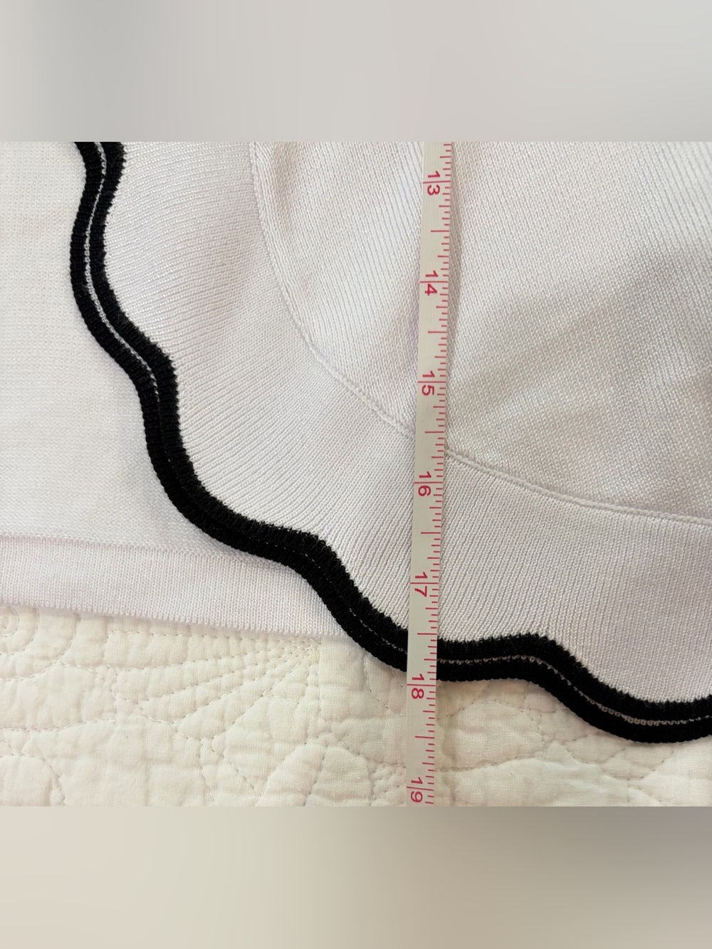 NWT SZ XL Zac & Rachel White Cardigan with Black Scalloped Trim - Picture 5 of 6